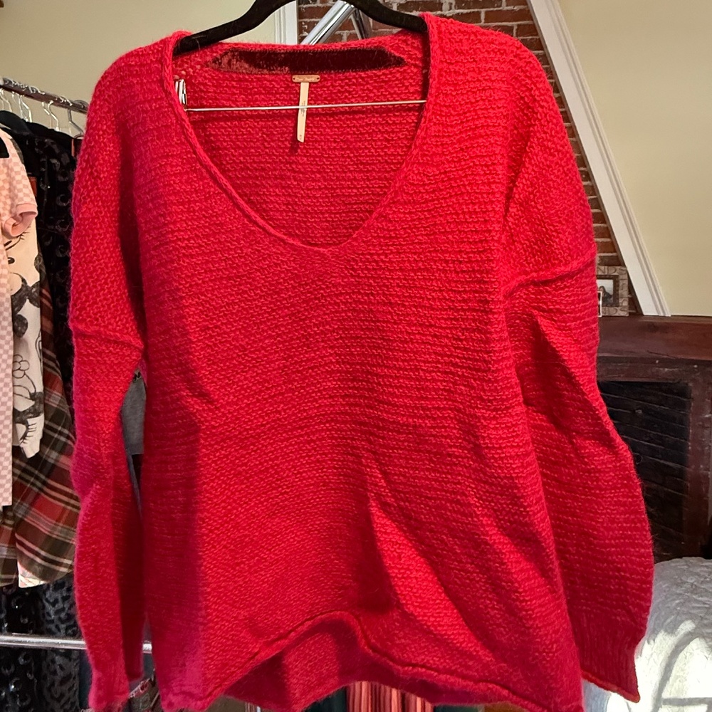Free People Red V-Neck Sweater